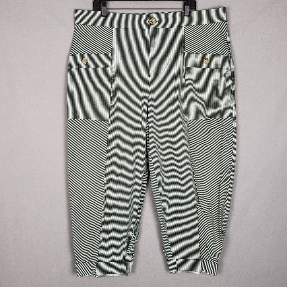 Eloquii Womens Size 18 Green White Striped Utility Pants Cropped Nautical